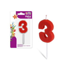 Vela Color Rojo Nº 3 De Fiesta Y Cumpleaños