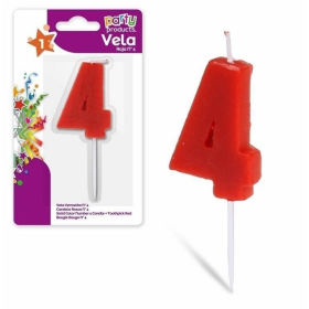 Vela Color Rojo Nº 4 De Fiesta Y Cumpleaños