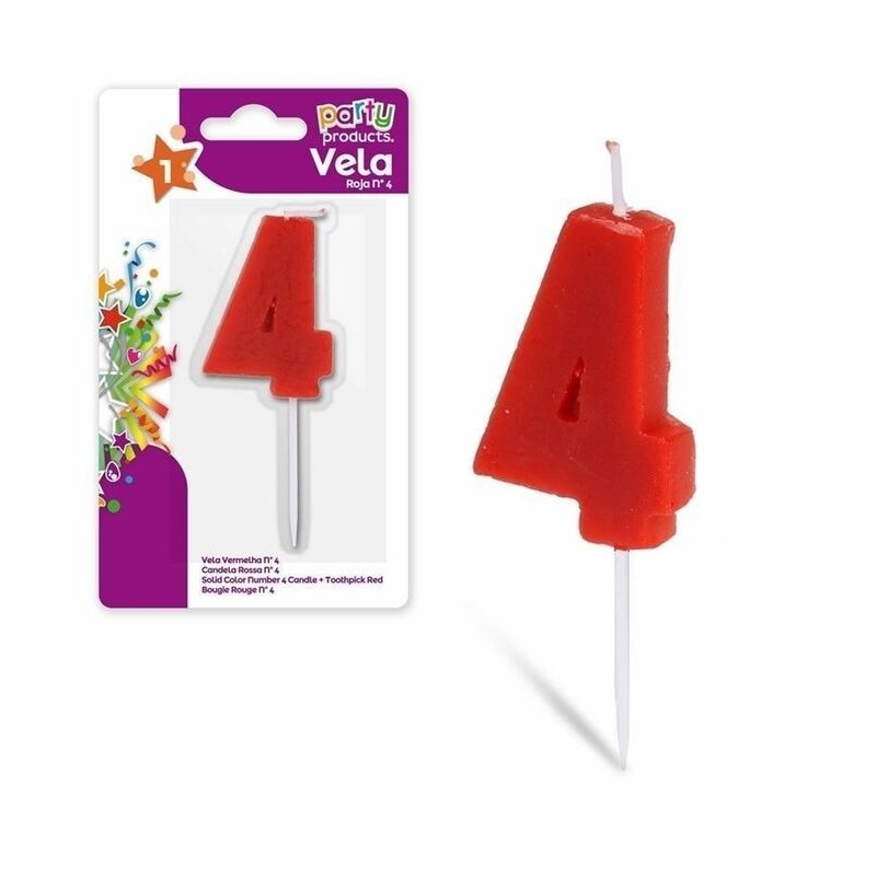 Vela Color Rojo Nº 4 De Fiesta Y Cumpleaños