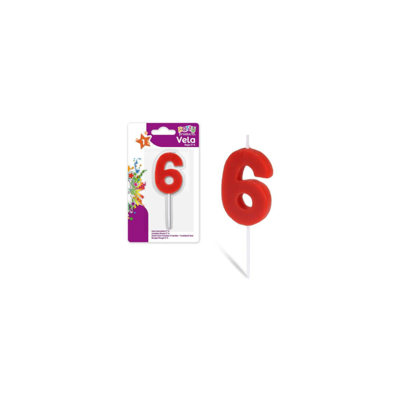 Vela Color Rojo Nº 6 De Fiesta Y Cumpleaños