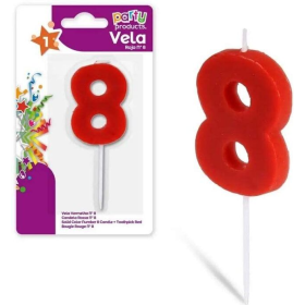 Vela Color Rojo Nº 8 De Fiesta Y Cumpleaños
