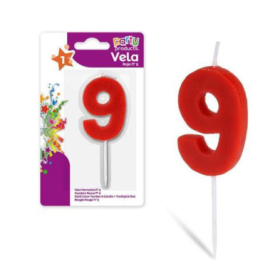 Vela Color Rojo Nº 9 De Fiesta Y Cumpleaños