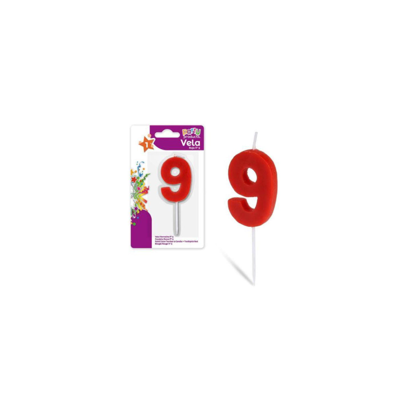 Vela Color Rojo Nº 9 De Fiesta Y Cumpleaños