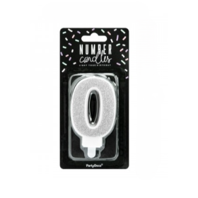 Vela Cumpleaños Plateada Brilla Nº 0 De Fiesta Y Cumpleaños