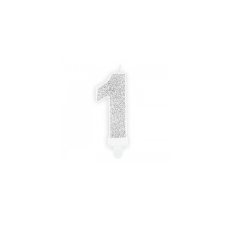 Vela Cumpleaños Plateada Brilla Nº 1