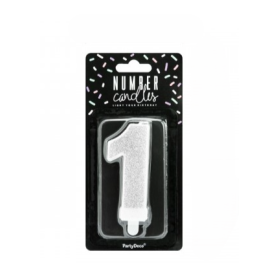 Vela Cumpleaños Plateada Brilla Nº 1 De Fiesta Y Cumpleaños