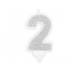 Vela Cumpleaños Plateada Brilla Nº 2 De Fiesta Y Cumpleaños 2