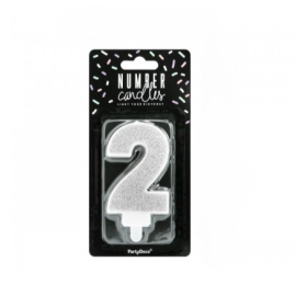 Vela Cumpleaños Plateada Brilla Nº 2 De Fiesta Y Cumpleaños