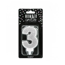 Vela Cumpleaños Plateada Brilla Nº 3