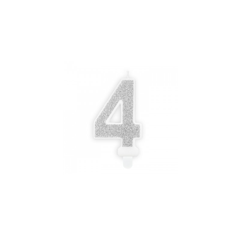 Vela Cumpleaños Plateada Brilla Nº 4