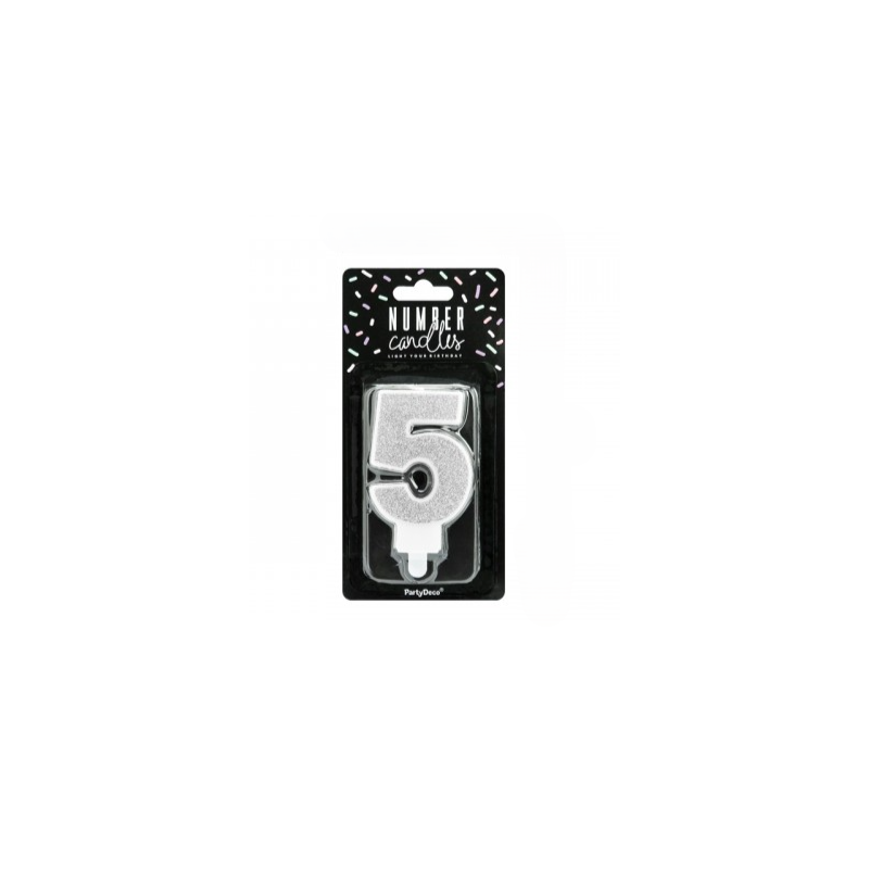 Vela Cumpleaños Plateada Brilla Nº 5 De Fiesta Y Cumpleaños