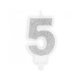 Vela Cumpleaños Plateada Brilla Nº 5 De Fiesta Y Cumpleaños 2
