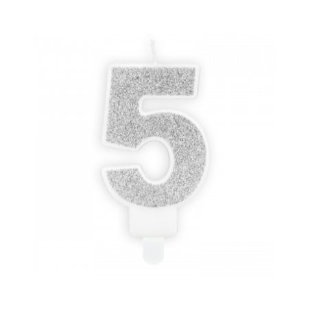 Vela Cumpleaños Plateada Brilla Nº 5