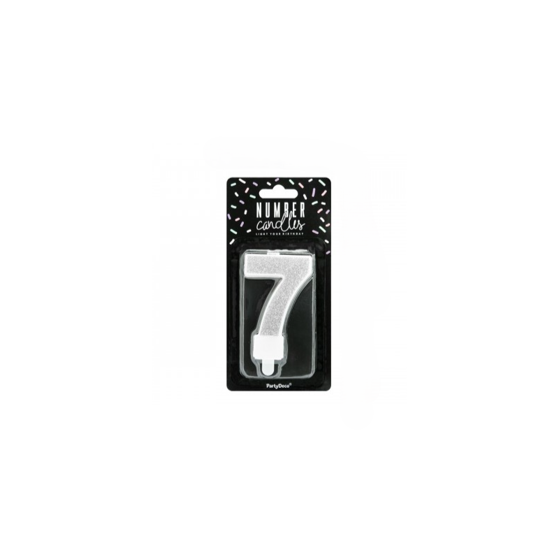 Vela Cumpleaños Plateada Brilla Nº 7 De Fiesta Y Cumpleaños