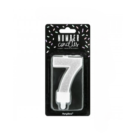 Vela Cumpleaños Plateada Brilla Nº 7 De Fiesta Y Cumpleaños