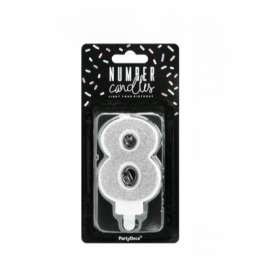 Vela Cumpleaños Plateada Brilla Nº 8 De Fiesta Y Cumpleaños