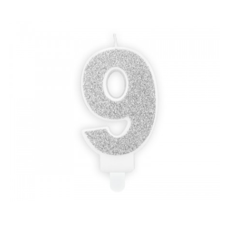 Vela Cumpleaños Plateada Brilla Nº 9