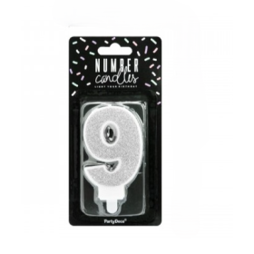 Vela Cumpleaños Plateada Brilla Nº 9 De Fiesta Y Cumpleaños