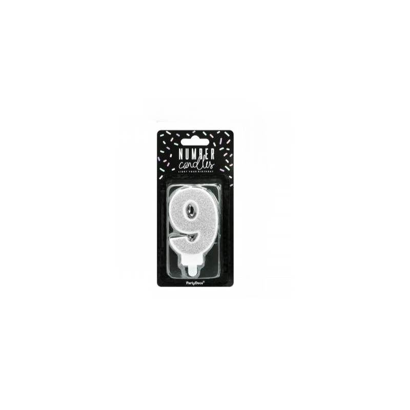 Vela Cumpleaños Plateada Brilla Nº 9 De Fiesta Y Cumpleaños