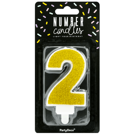 Vela Cumpleaños Dorada Brillante Nº 2 De Fiesta Y Cumpleaños