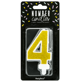 Vela Cumpleaños Dorada Brillante Nº 4 De Fiesta Y Cumpleaños