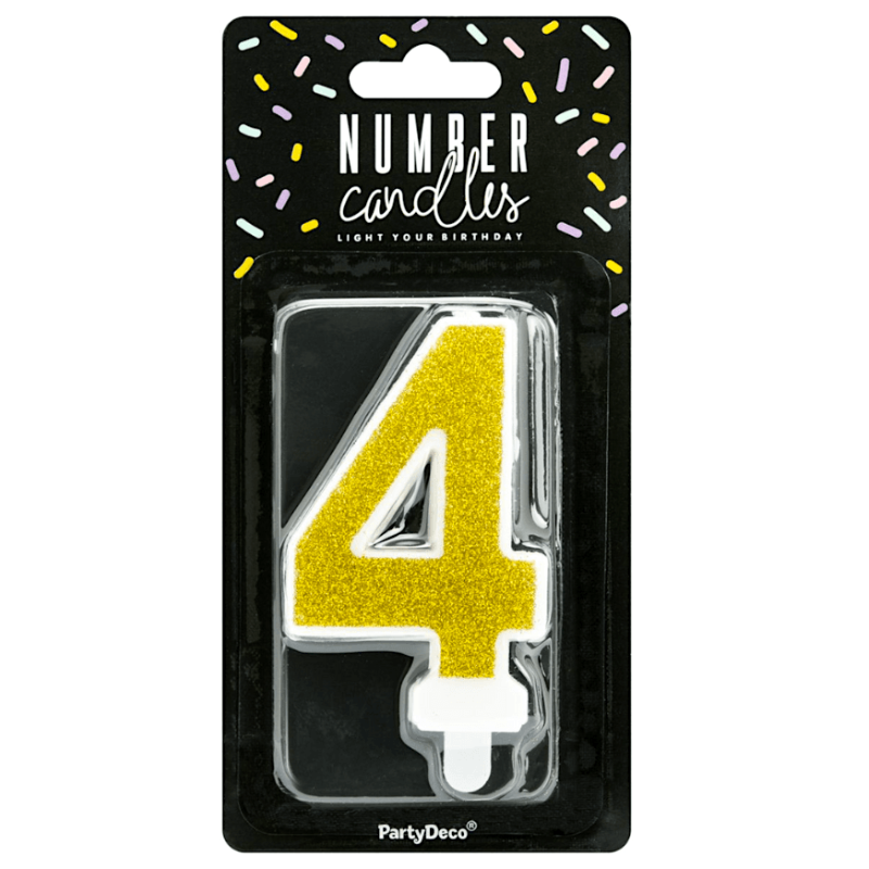 Vela Cumpleaños Dorada Brillante Nº 4 De Fiesta Y Cumpleaños