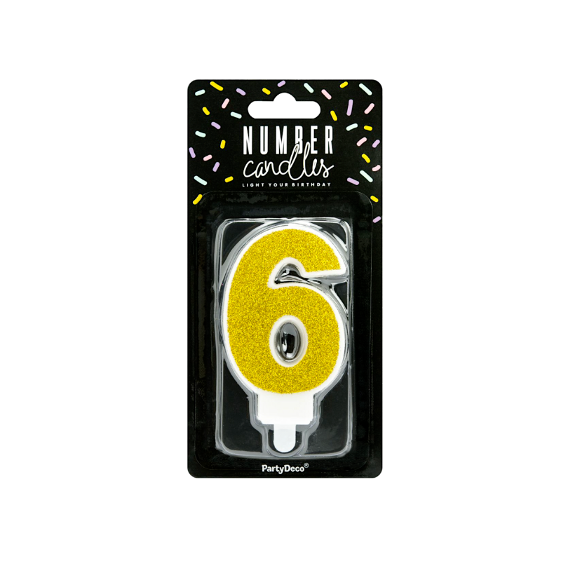 Vela Cumpleaños Dorada Brillante Nº 6 De Fiesta Y Cumpleaños
