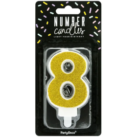Vela Cumpleaños Dorada Brillante Nº 8 De Fiesta Y Cumpleaños