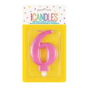 Vela de Cumpleaños Número 6 Rosa Metalizado De Fiesta Y Cumpleaños