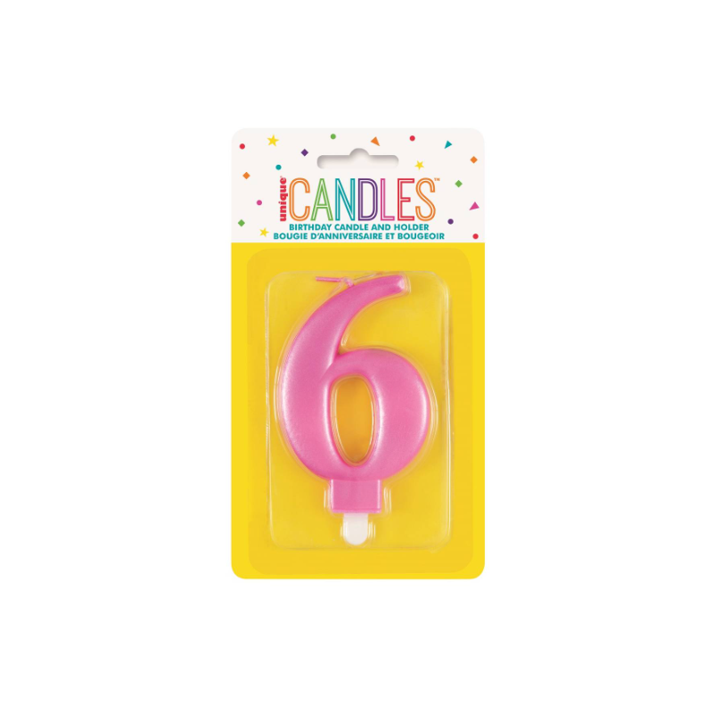 Vela de Cumpleaños Número 6 Rosa Metalizado De Fiesta Y Cumpleaños