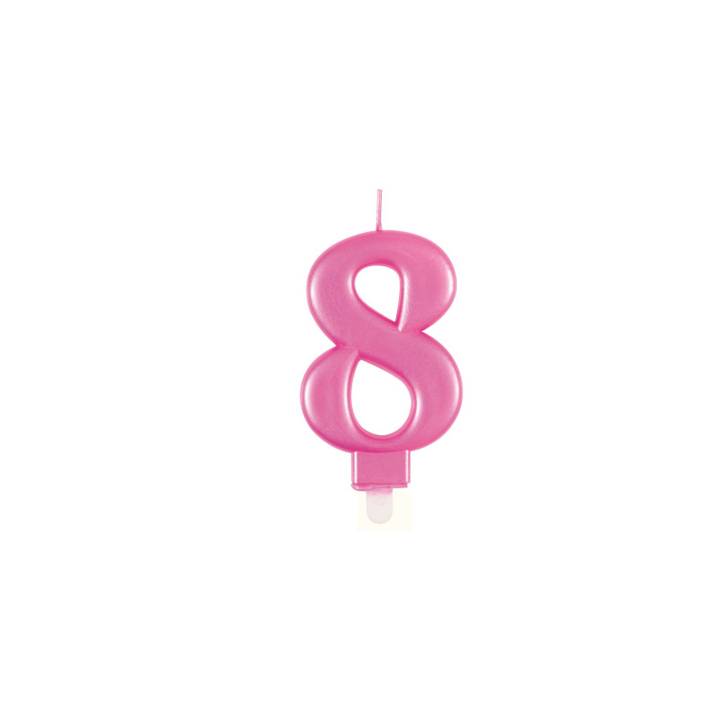 Vela Cumpleaños Número 8 Rosa Metalizado