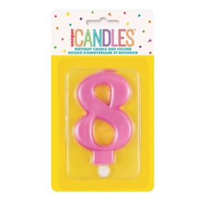 Vela de Cumpleaños Número 8 Rosa Metalizado De Fiesta Y Cumpleaños