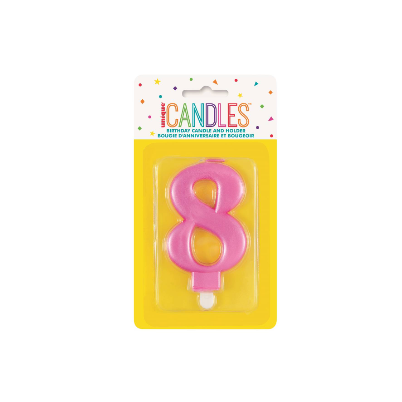 Vela de Cumpleaños Número 8 Rosa Metalizado De Fiesta Y Cumpleaños