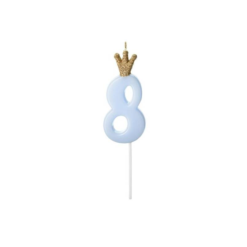 Vela Cumpleaños Número 8 Azul Claro De Fiesta Y Cumpleaños