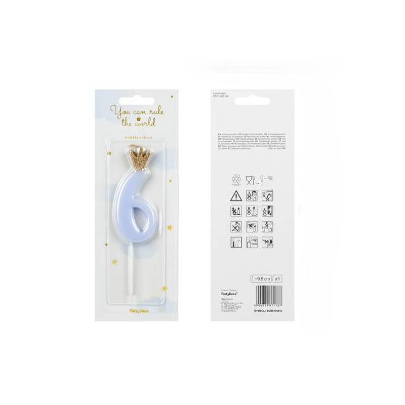Vela Cumpleaños Número 6 Azul Claro