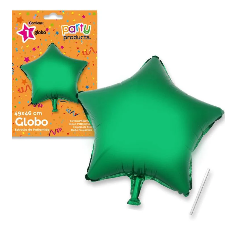 Globo Estrella Poliamida Verde + Tubito De Fiesta Y Cumpleaños