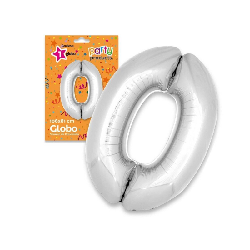 Globo Nº 0 Poliamida Color Plata  De Fiesta Y Cumpleaños