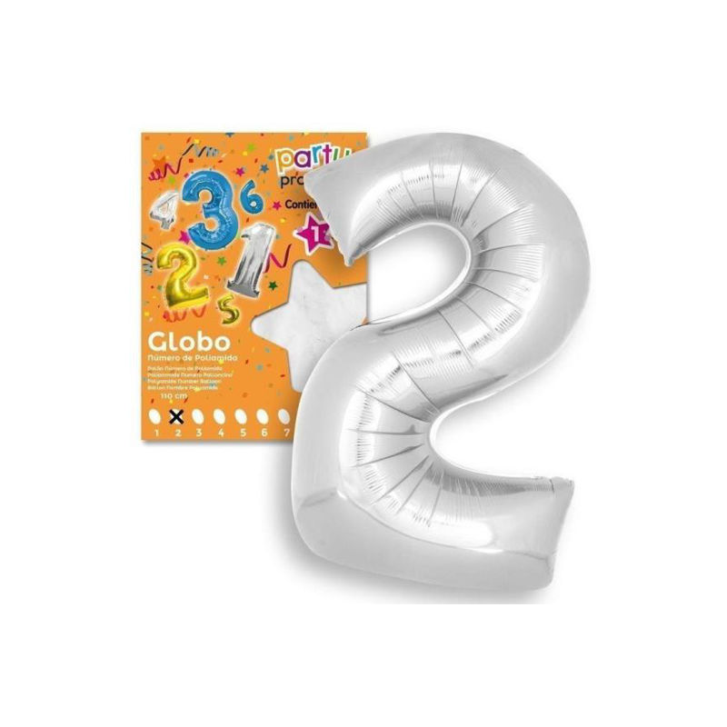 Globo Nº 2 Poliamida Color Plata De Fiesta Y Cumpleaños