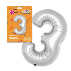 Globo Nº 3 Poliamida Color Plata De Fiesta Y Cumpleaños