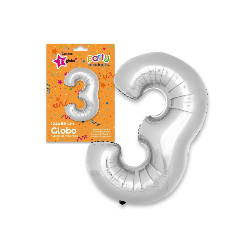 Globo Nº 3 Poliamida Color Plata De Fiesta Y Cumpleaños