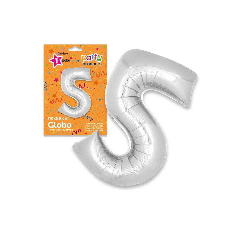 Globo Nº 5 Poliamida Color Plata De Fiesta Y Cumpleaños