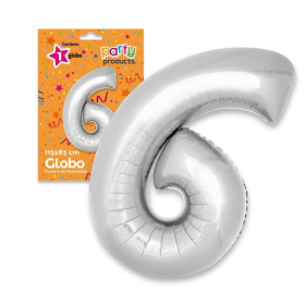 Globo Nº 6 Poliamida Color Plata De Fiesta Y Cumpleaños