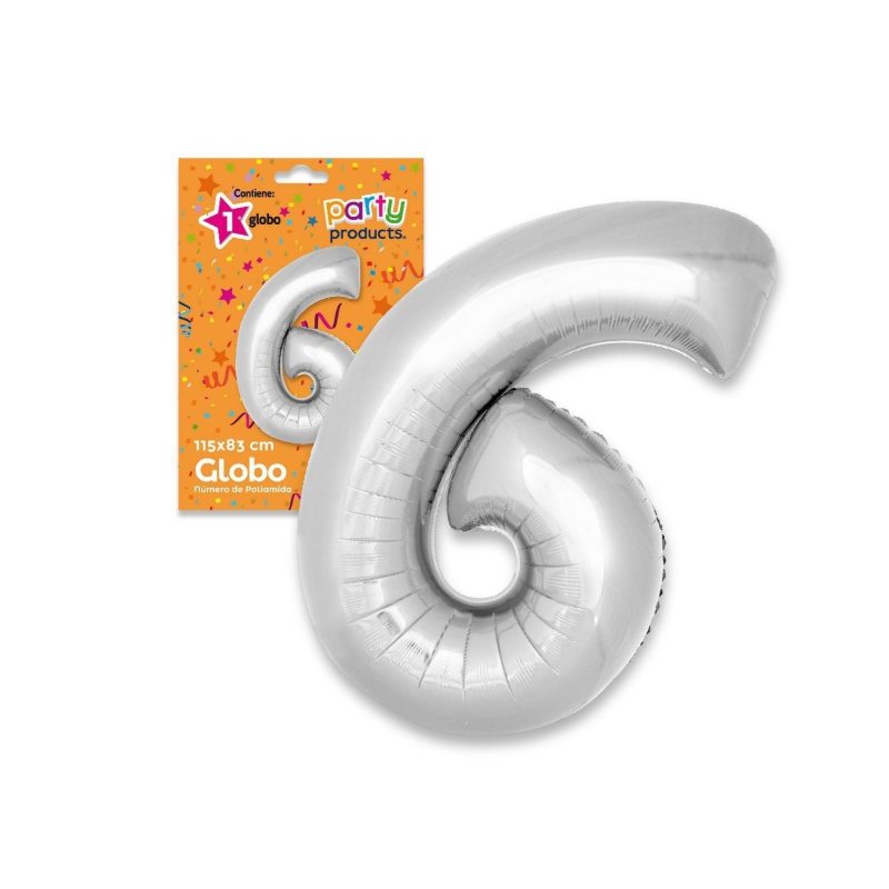 Globo Nº 6 Poliamida Color Plata De Fiesta Y Cumpleaños