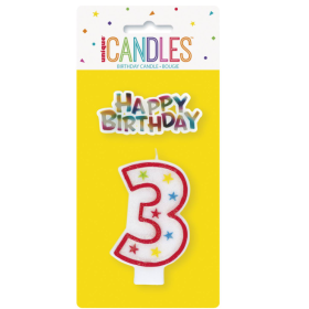 Vela Cumpleaños Número 3 Purpurina