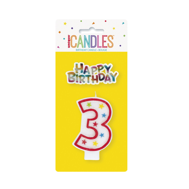 Vela Cumpleaños Número 3 Purpurina De Fiesta Y Cumpleaños