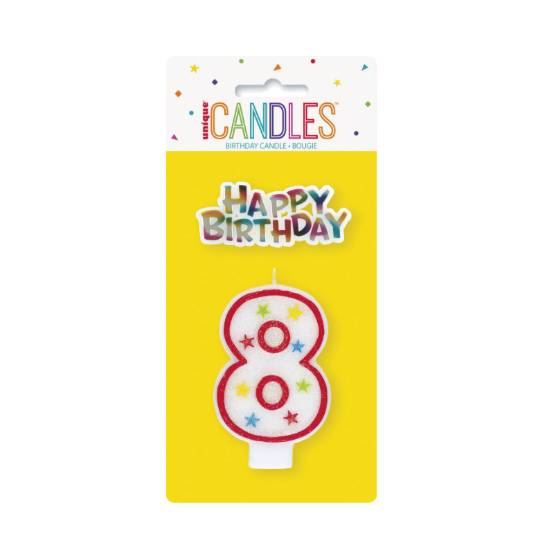 Vela Cumpleaños Número 8 Purpurina De Fiesta Y Cumpleaños