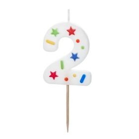 Vela Cumpleaños Número 2 Blanca Confeti De Fiesta Y Cumpleaños