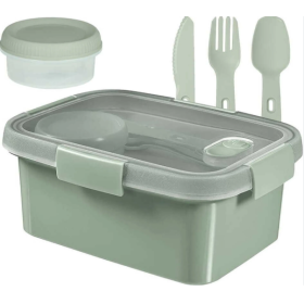 Fiambrera Con Cubiertos y Salsera Rectangular