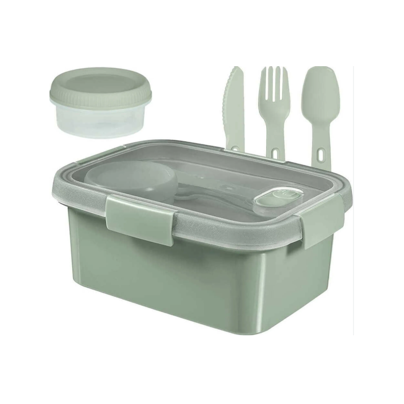 Fiambrera Con Cubiertos y Salsera Rectangular