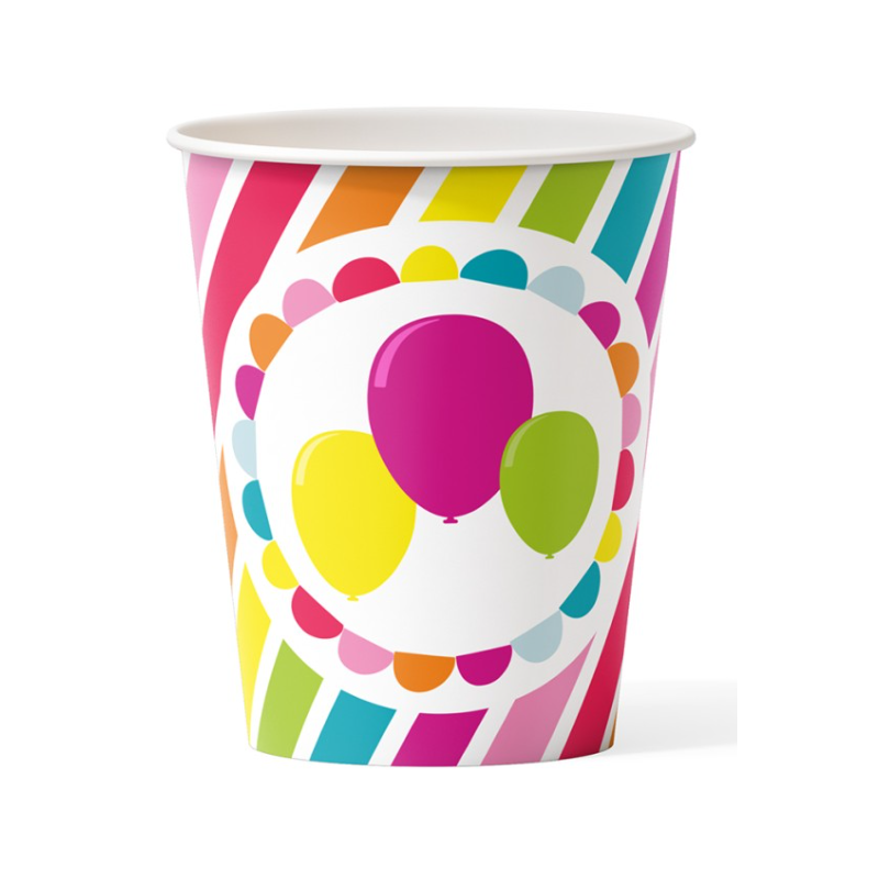 Vasos Cartón Globos Multicolor 8 Unidades